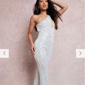 PETITE SEQUIN CUT OUT DETAIL FLARE JUMPSUIT-BOOHOO worn once